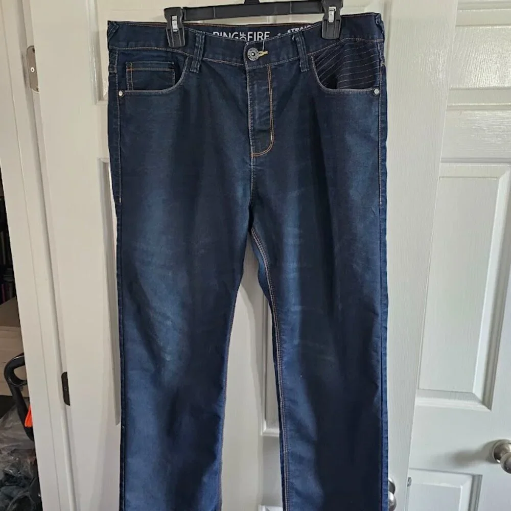 Ring of Fire Mens 38x30 Dark Wash Jeans Straight Fit Classic Retro Casual Denim